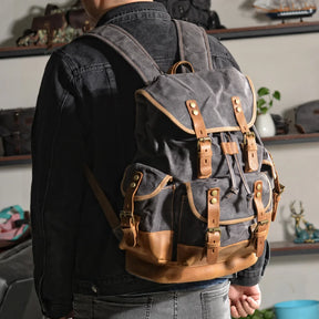 Mochila de Lona Reforçada Masculina Estilo Rústico - Grande Capacidade