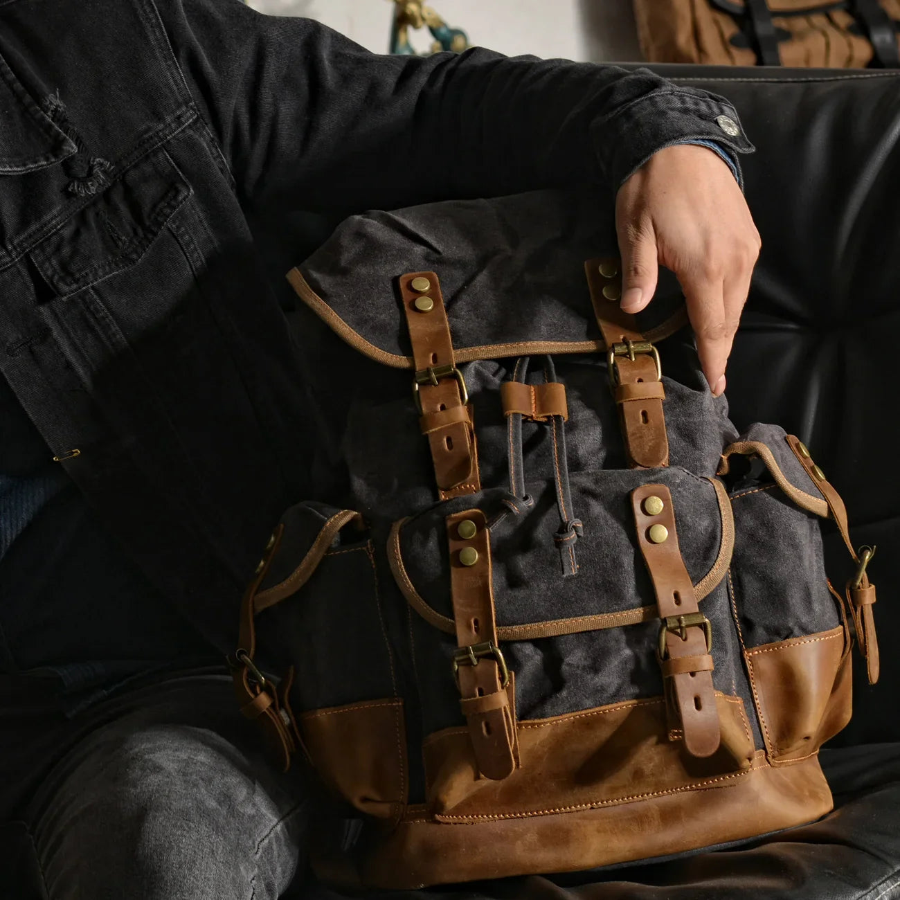 Mochila de Lona Reforçada Masculina Estilo Rústico - Grande Capacidade