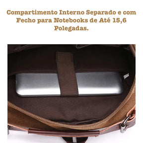 Mochila de Lona e Couro Masculina - Suporta Notebook até 15,6" ClassicPro