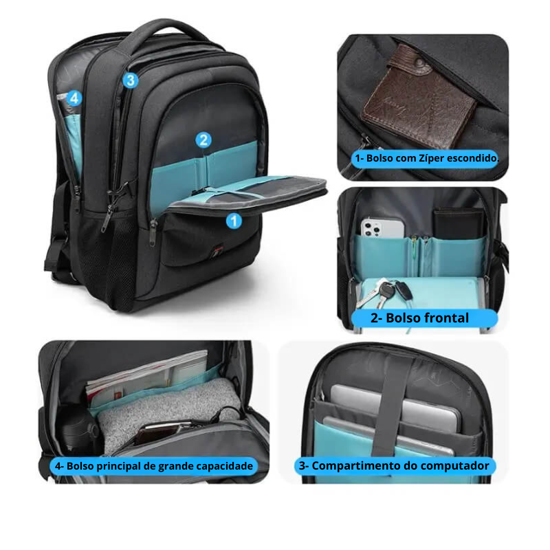 Mochila Executiva Viramelo MCH10 - Notebook 17'', Porta USB e Impermeável