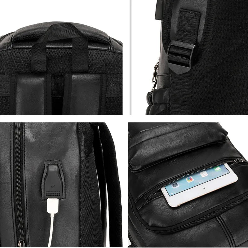 Mochila de Couro Masculina Impermeável Para Notebook até 14″