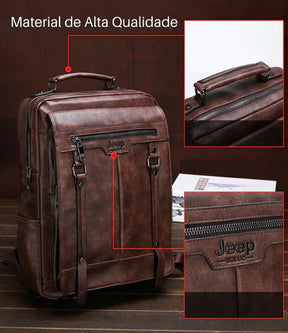 Mochila Masculina de Couro Legítimo Jeep para Notebook 15,6"