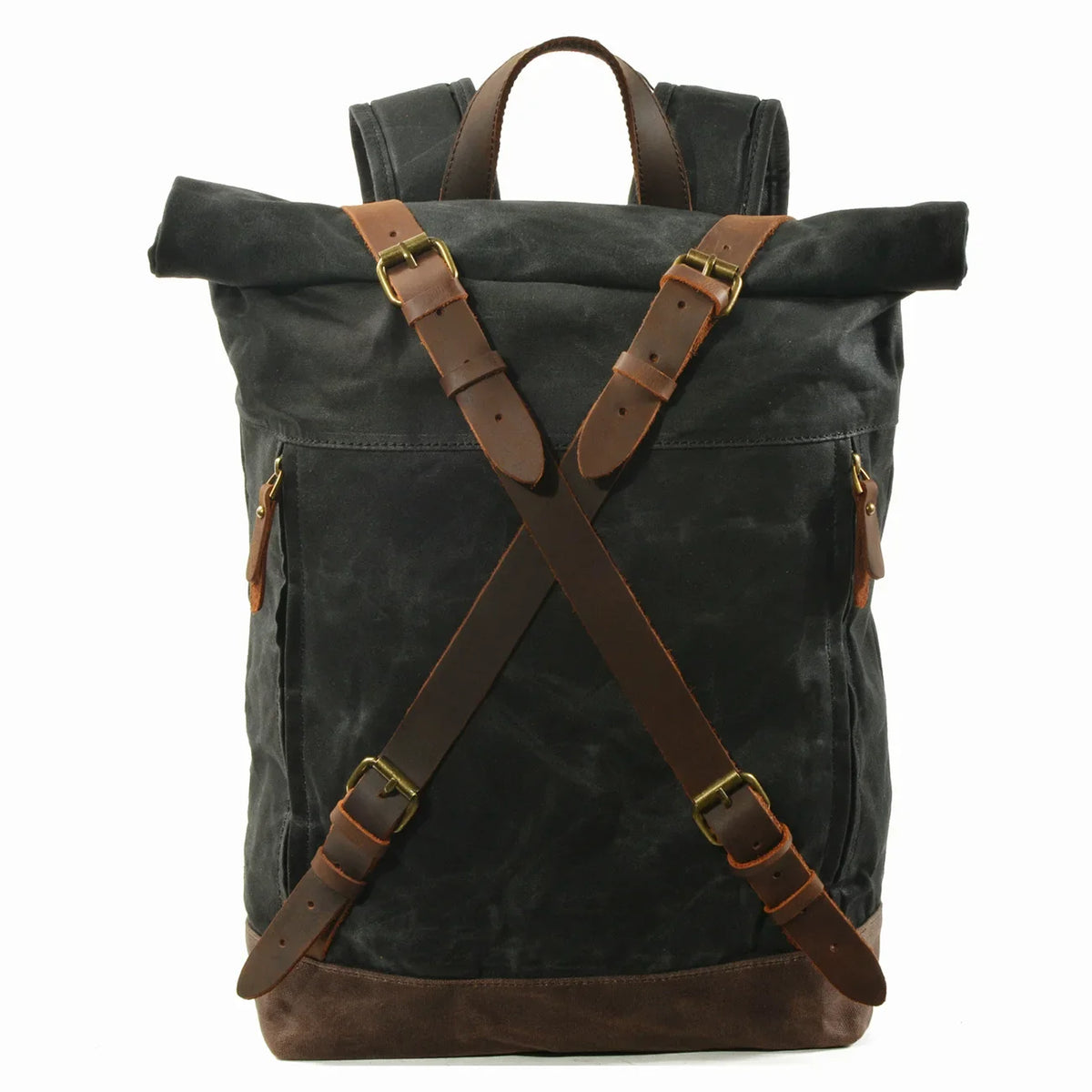 Mochila Masculina de Lona Encerada e Couro Vintage Para Notebook 15,6"