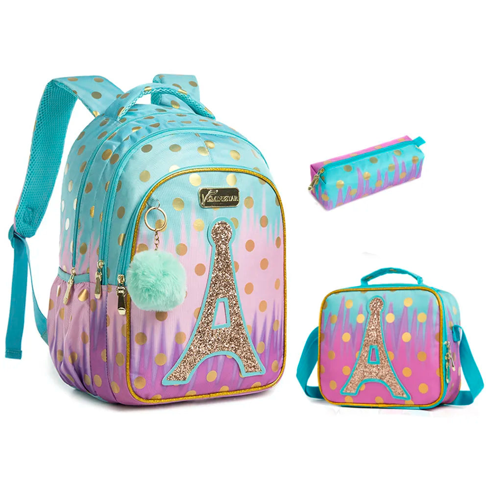 KIT Mochila Escolar Infantil Arco-Íris com Lancheira e Estojo