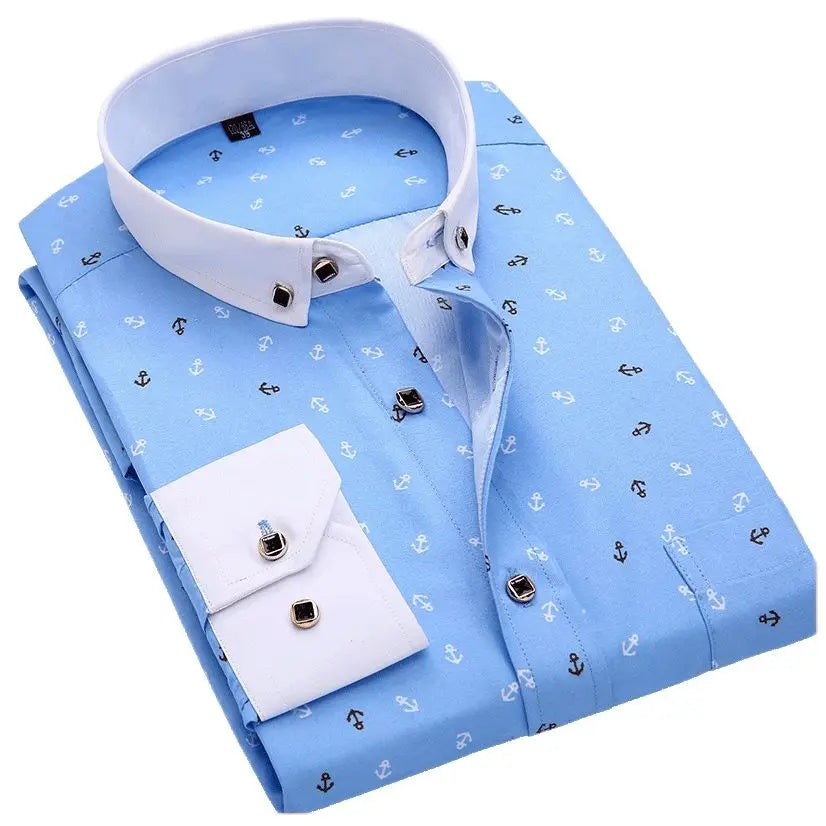 Camisa Social Masculina De Luxo Estampada Com Gola Branca - Opulent Harmony