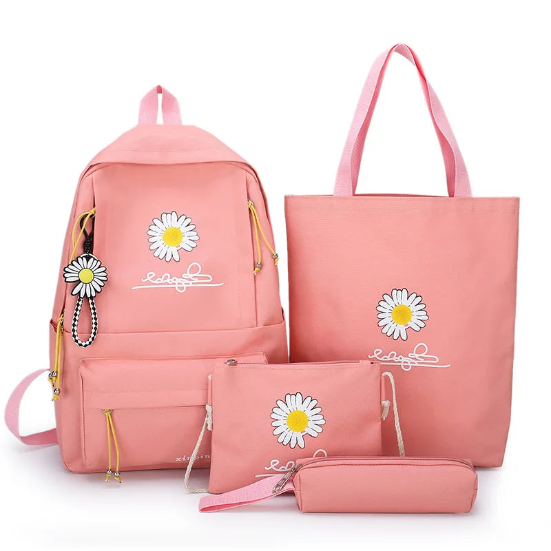 Conjunto Margarida com 4 Peças Escolar Feminina: Mochila, Bolsa de Ombro, Bolsa de Mão e Estojo