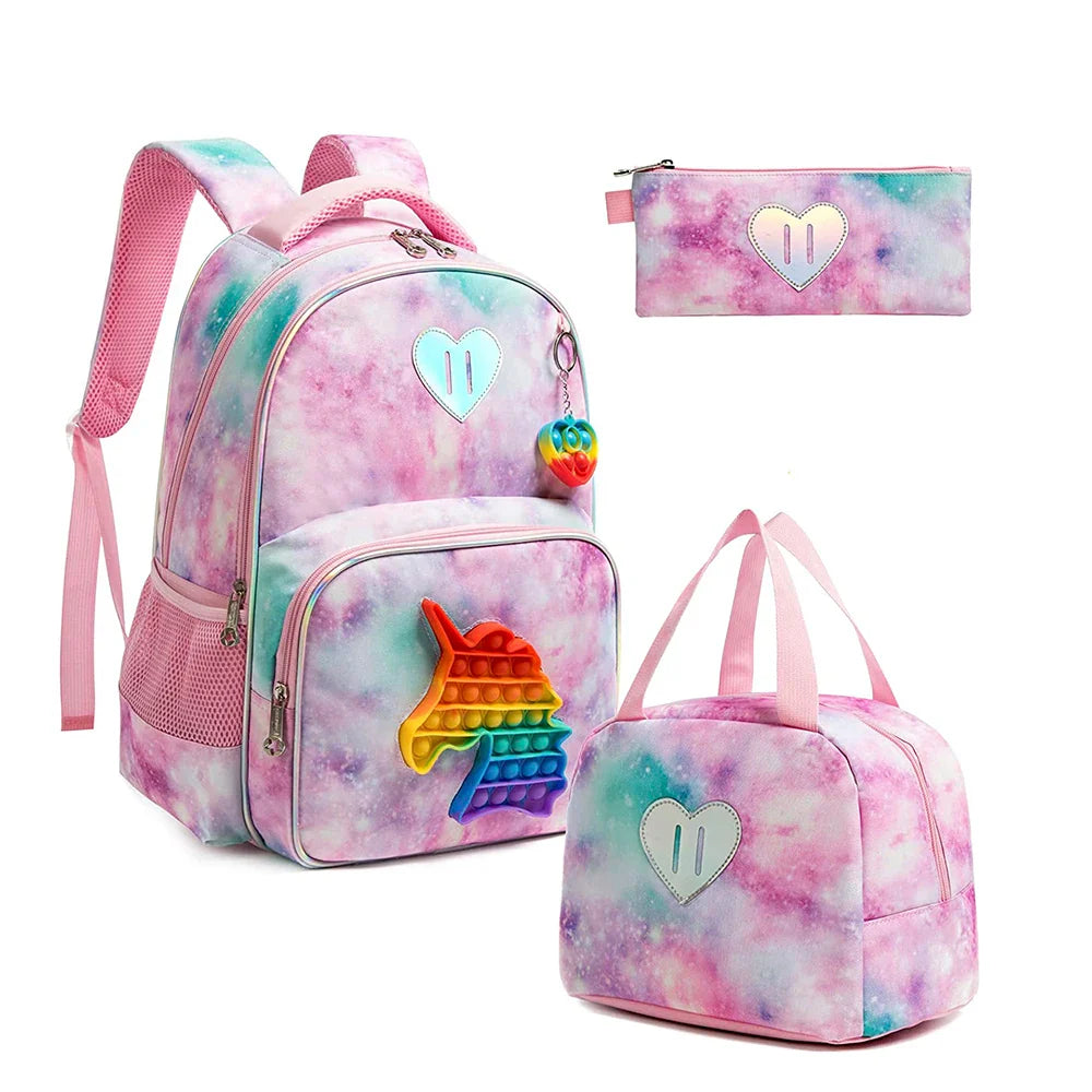 Kit Escolar para Meninos e Meninas com Pop-it: Mochila, Lancheira, Estojo e Chaveiro