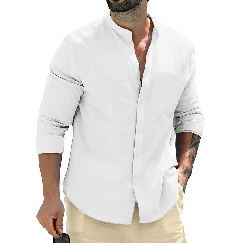 Camisa Masculina de Linho Abotoada Manga Longa Malibu