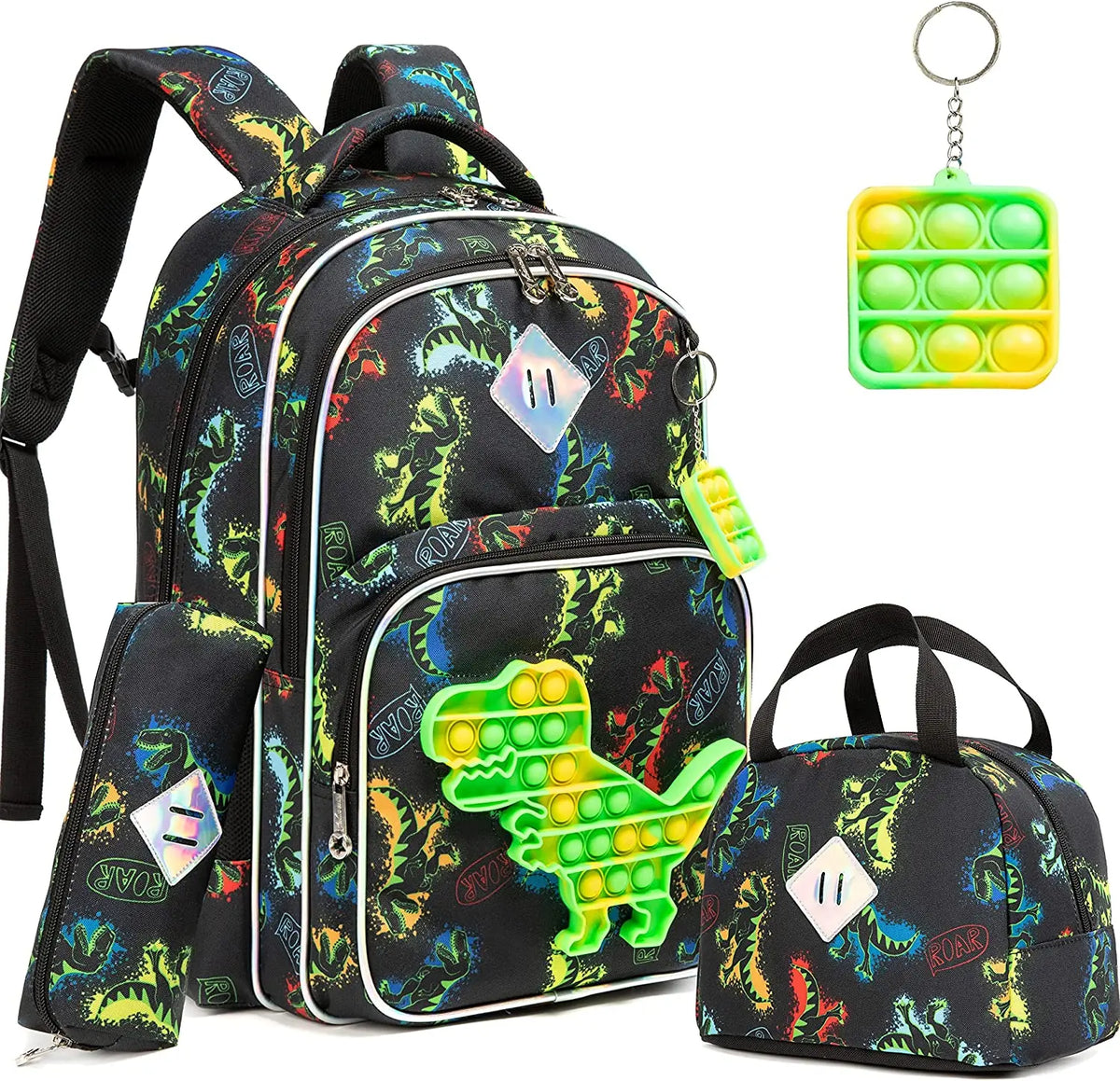 Kit Escolar para Meninos e Meninas com Pop-it: Mochila, Lancheira, Estojo e Chaveiro