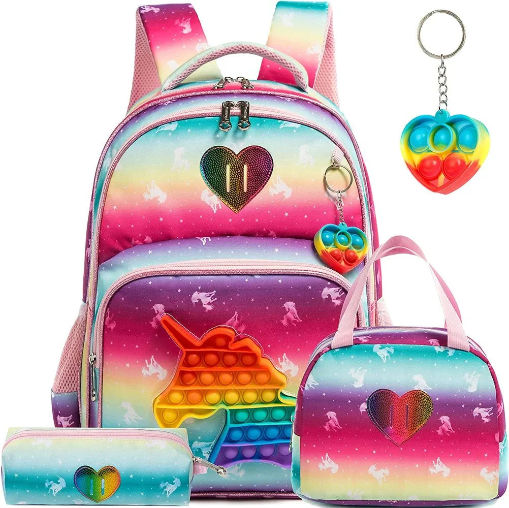 Kit Escolar para Meninos e Meninas com Pop-it: Mochila, Lancheira, Estojo e Chaveiro