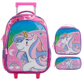 Mochila Escolar Infantil com Rodinhas  Kit com Lancheira E estojo