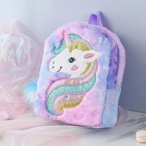 Mochila Escolar Infantil Feminina De Pelúcia Estampa Unicórnio