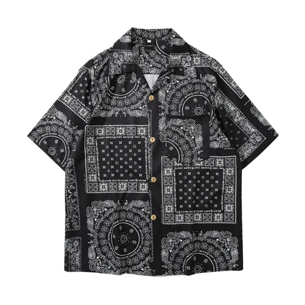 Camisa Masculina Casual Estampada Moda Havaiana Tendência