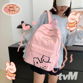 Mochila Escolar Feminina com Desenho de Coelho