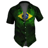 Camisa Casual Masculina Com Estampa Bandeira do Brasil Moda Havaiana