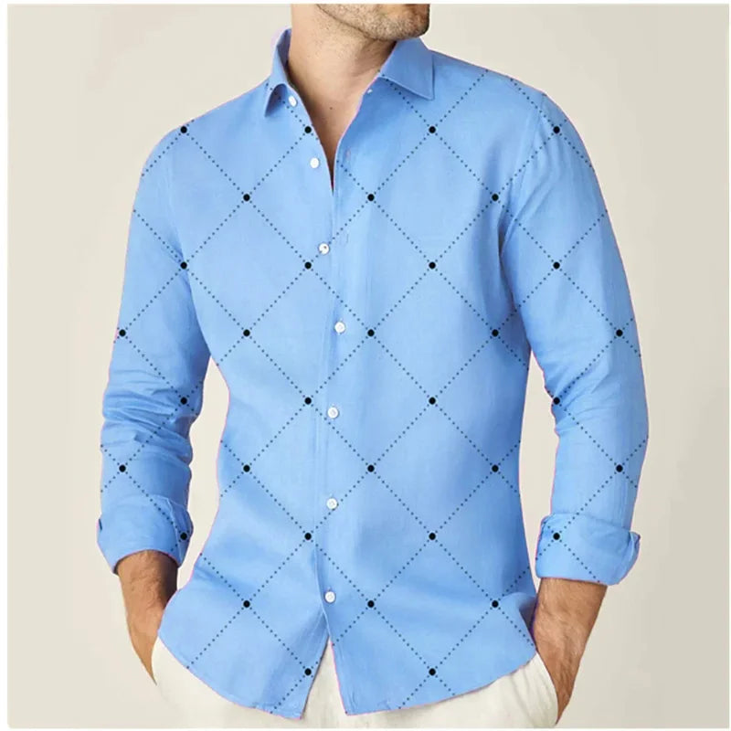 Camisa Masculina de Manga Longa com Botões Xadrez Casual e Elegante para o Trabalho