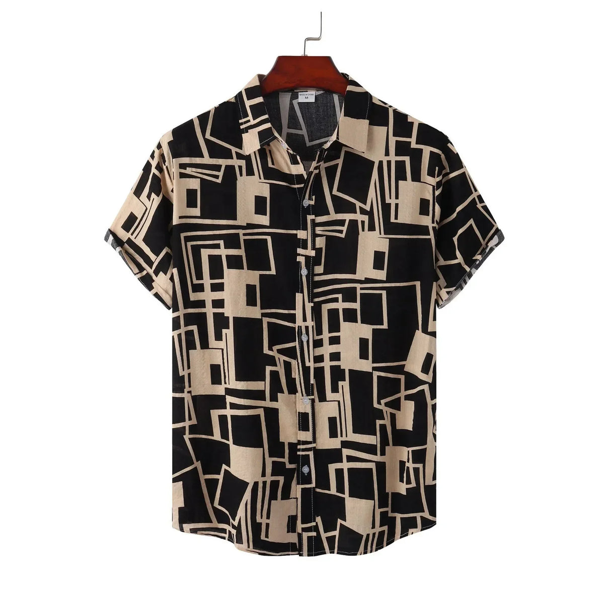 Camisa Masculina Casual Social Estampa Geométrica Manga Curta  Com Botões