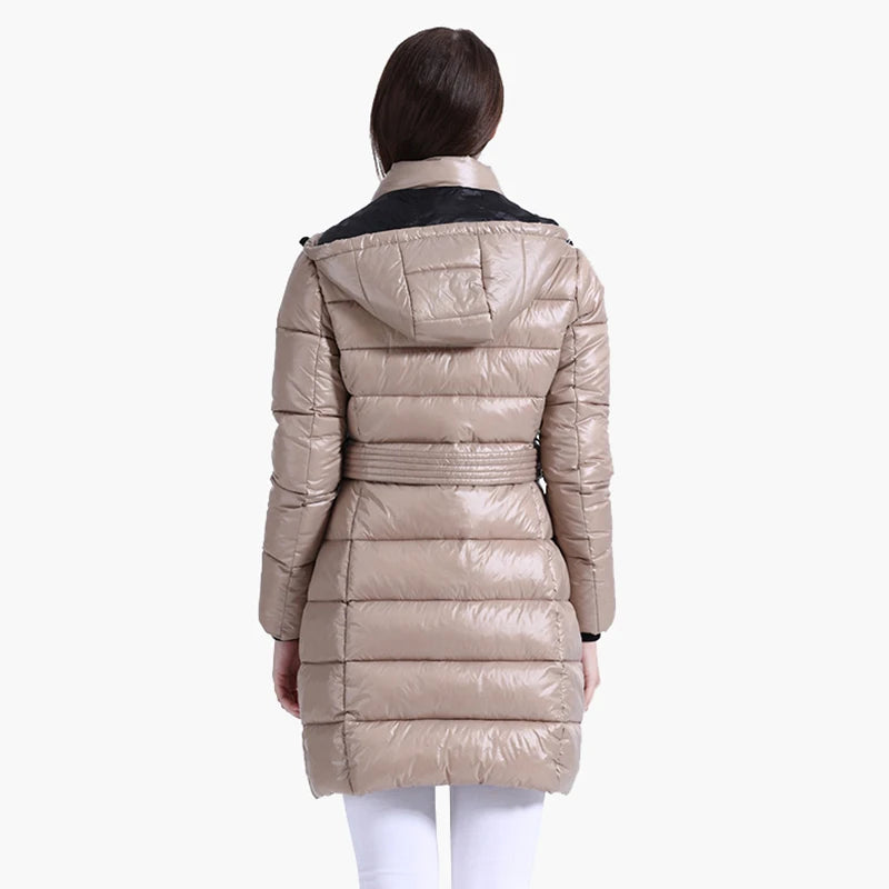 Jaqueta Feminina Parka Longa Casual Acolchoada Puffer Gola Alta