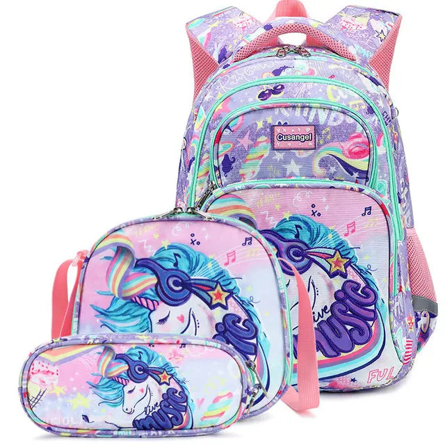 Kit Escolar Infantil para Meninos e Meninas com 3 Peças: Mochila, Lancheira e Estojo