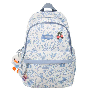 Mochila Escolar Feminina Cartoon Doodle + Brinde Especial - MCH11