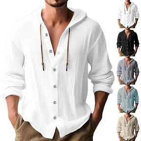 Camisa Masculina de Linho com Capuz Estilo Praiano