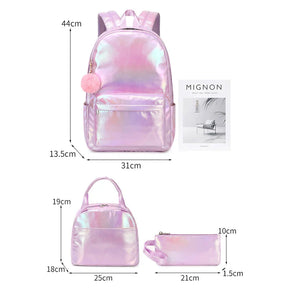 Mochila Escolar Feminina Kit 3 PCs Impermeável