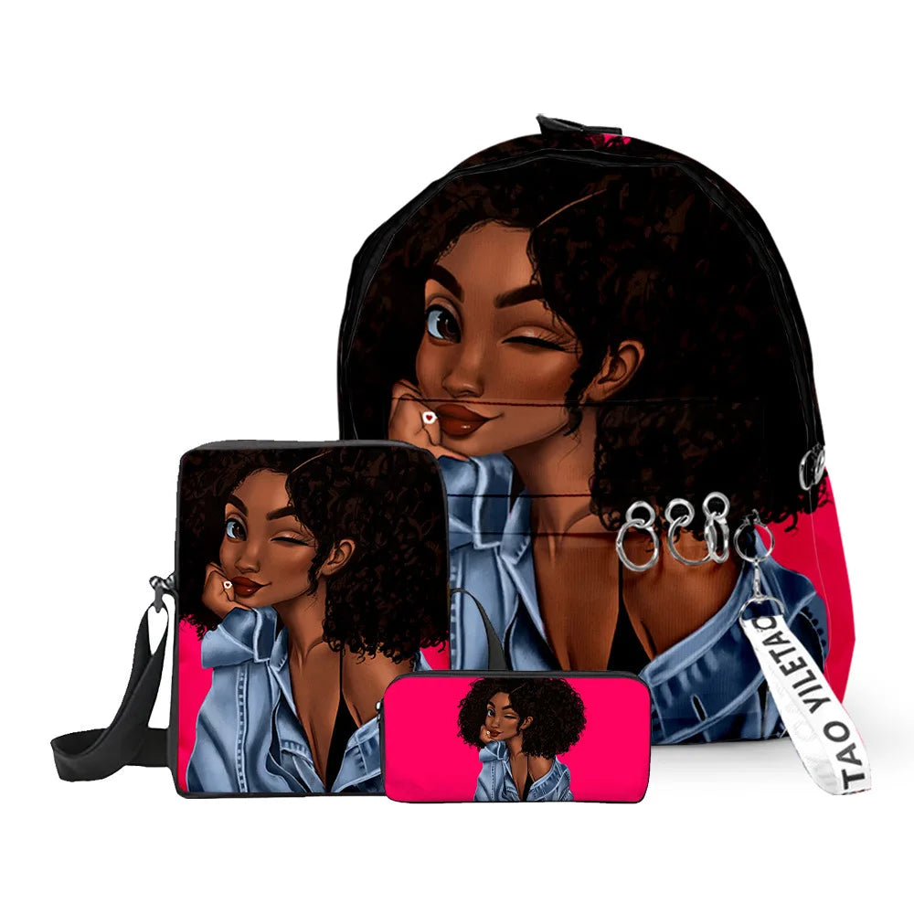 Kit Mochila Escolar Feminina Afro Girl Conjunto Completo De Alta Qualidade