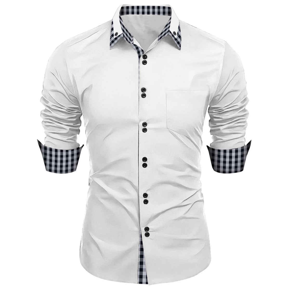 Camisa Masculina Social Manga Longa Detalhes em Xadrez