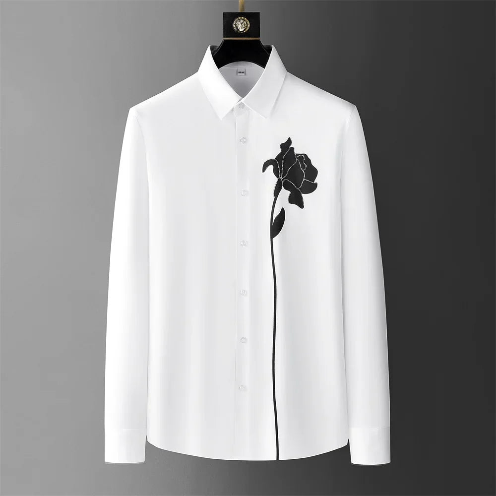 Camisa Social Masculina Manga Longa Luxuosa Alta Qualidade Men's Flower