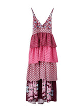 Vestido Maxi Floral em Camadas com Decote V