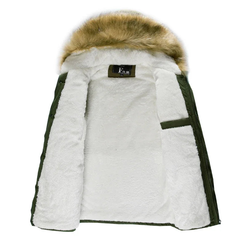 Jaqueta Masculina Com Capuz De Lã Com Zíper Parka Longa Moda Inverno