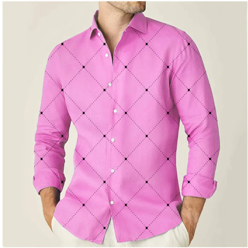 Camisa Masculina de Manga Longa com Botões Xadrez Casual e Elegante para o Trabalho