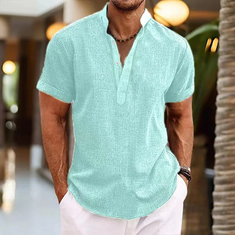 Camisa Masculina Social Gola V Aberta com Botões