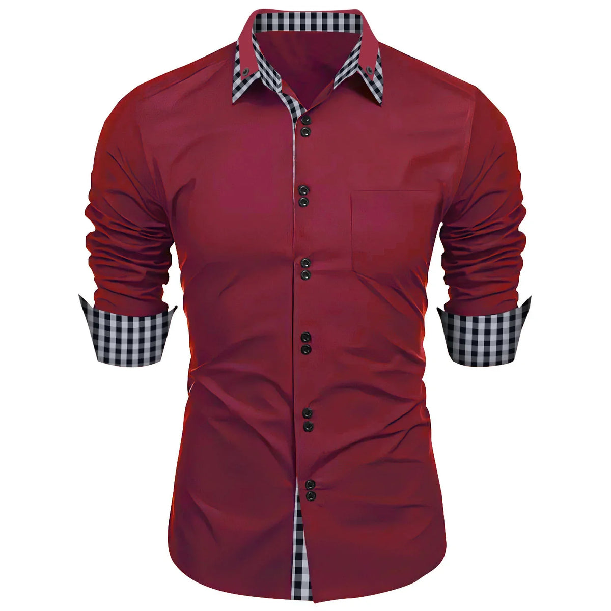 Camisa Masculina Social Manga Longa Detalhes em Xadrez