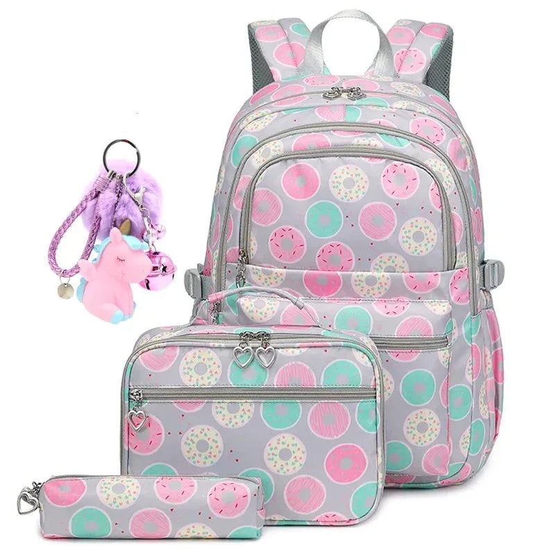 Kit Escolar 4 Peças para Meninas: Mochila, Lancheira, Estojo e Chaveiro de Brinde