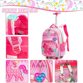 Kit Mochila Infantil Feminina de Rodinha Colorida