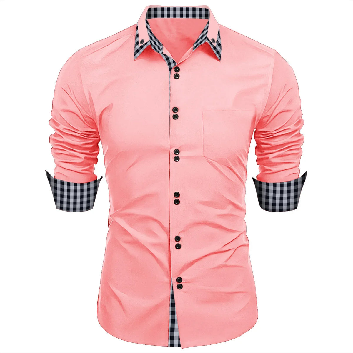 Camisa Masculina Social Manga Longa Detalhes em Xadrez