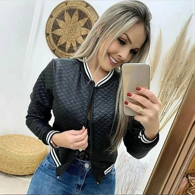 Jaqueta Feminina Monocromática Slim com Zíper