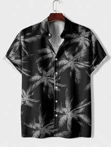 Camisa Masculina Tropical Manga Curta com Estampa de Coqueiros - Moda Praiana