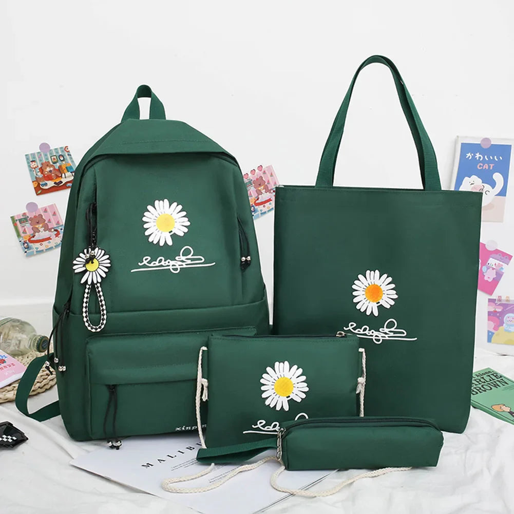 Conjunto Margarida com 4 Peças Escolar Feminina: Mochila, Bolsa de Ombro, Bolsa de Mão e Estojo