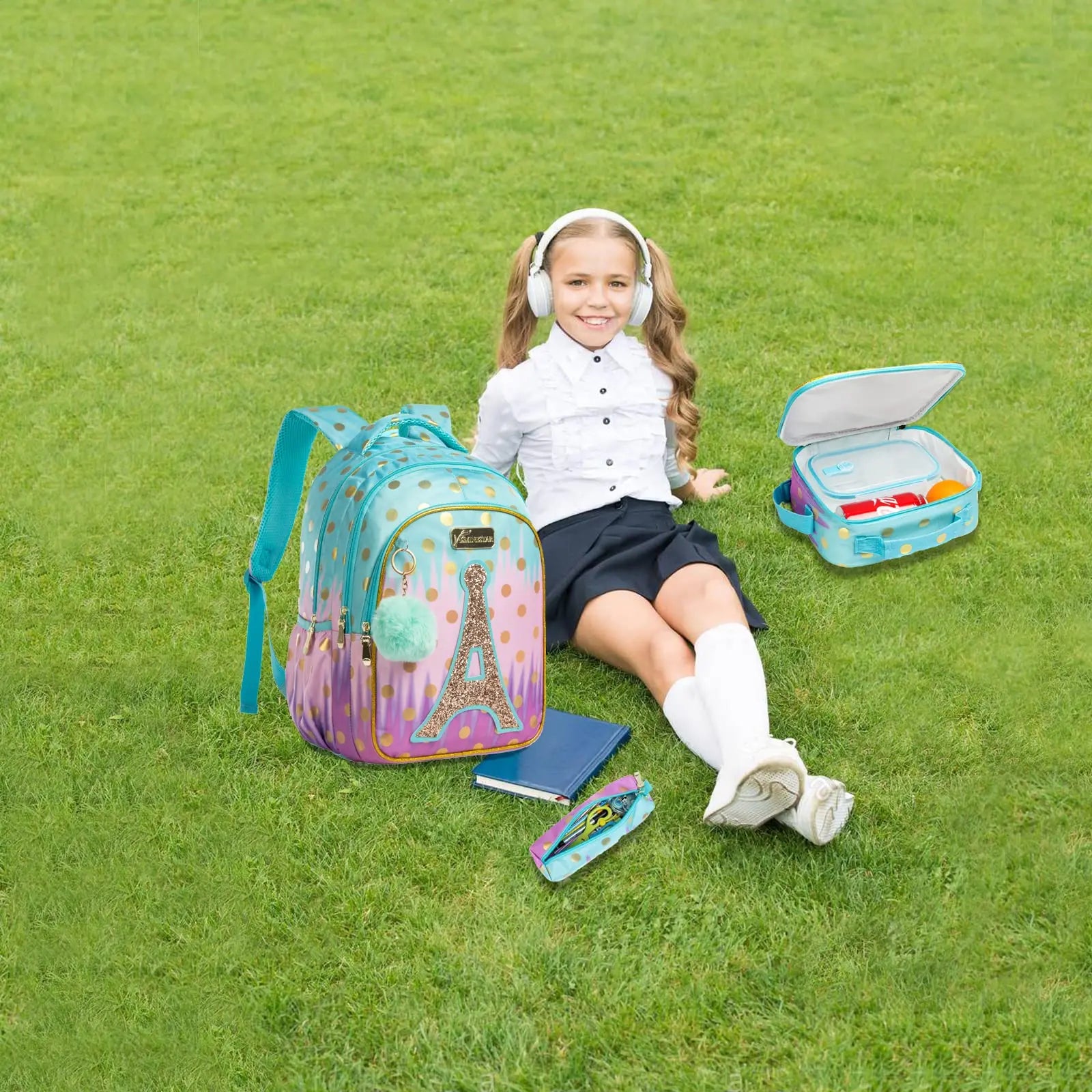 KIT Mochila Escolar Infantil Arco-Íris com Lancheira e Estojo