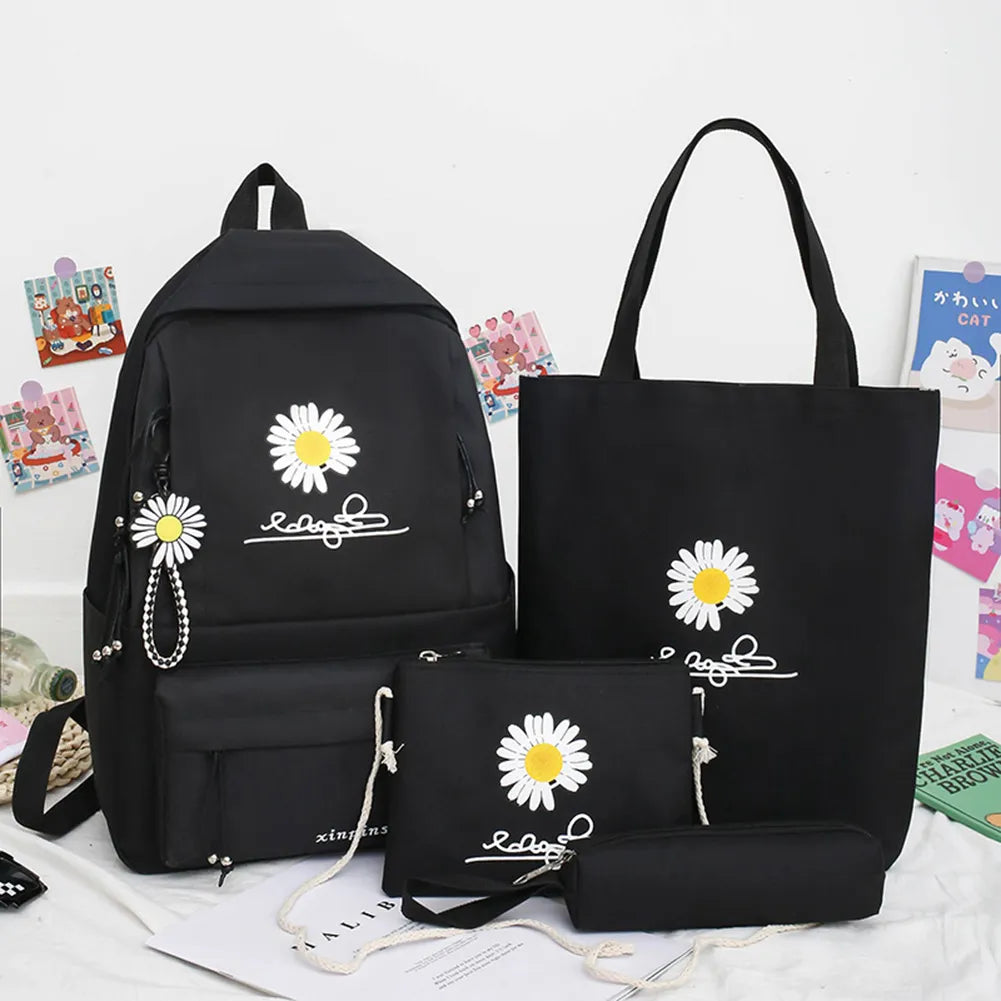 Conjunto Margarida com 4 Peças Escolar Feminina: Mochila, Bolsa de Ombro, Bolsa de Mão e Estojo