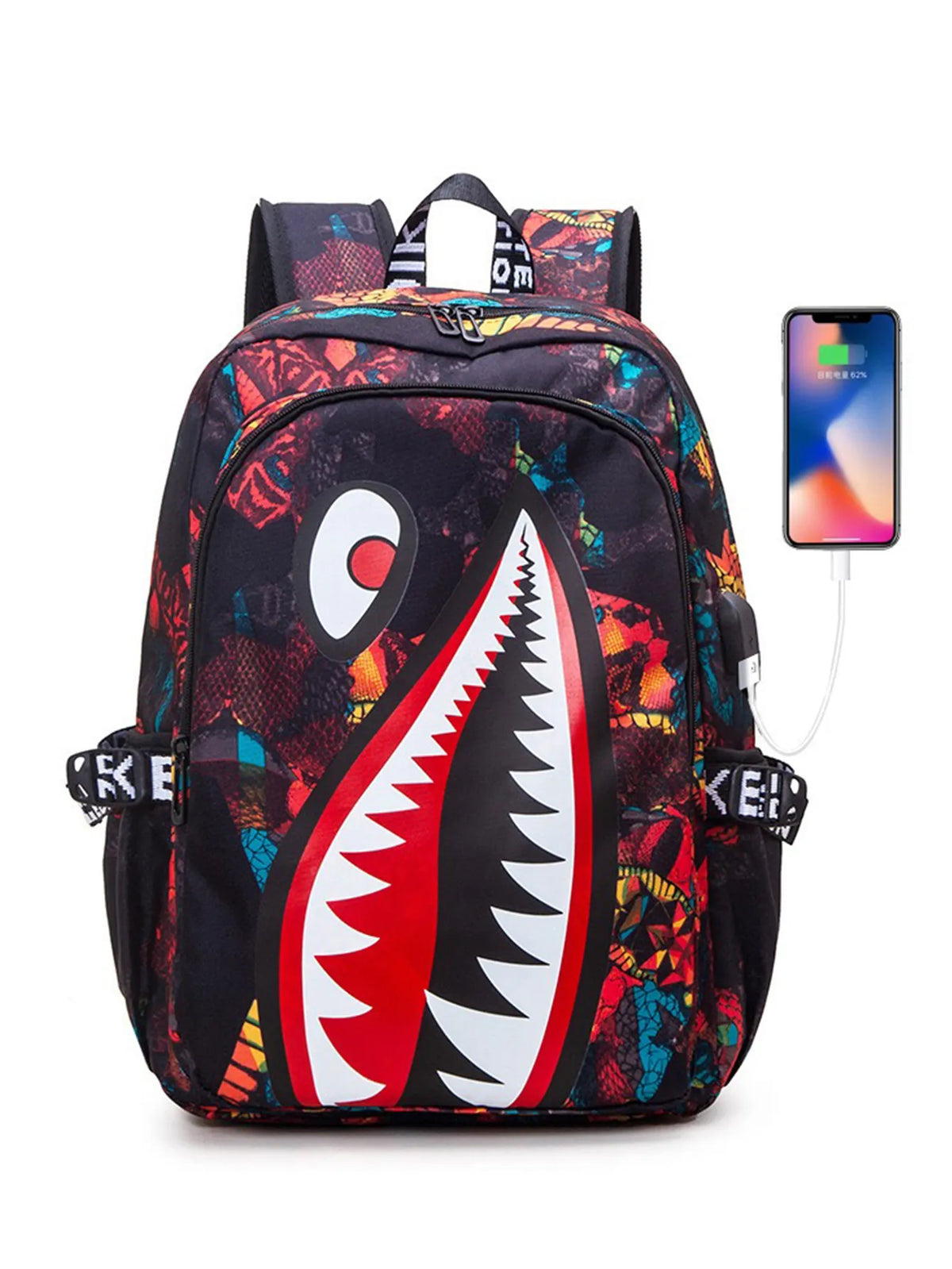 Mochila Escolar Para Meninos Tubarão com Porta de Carregamento USB - MCH111