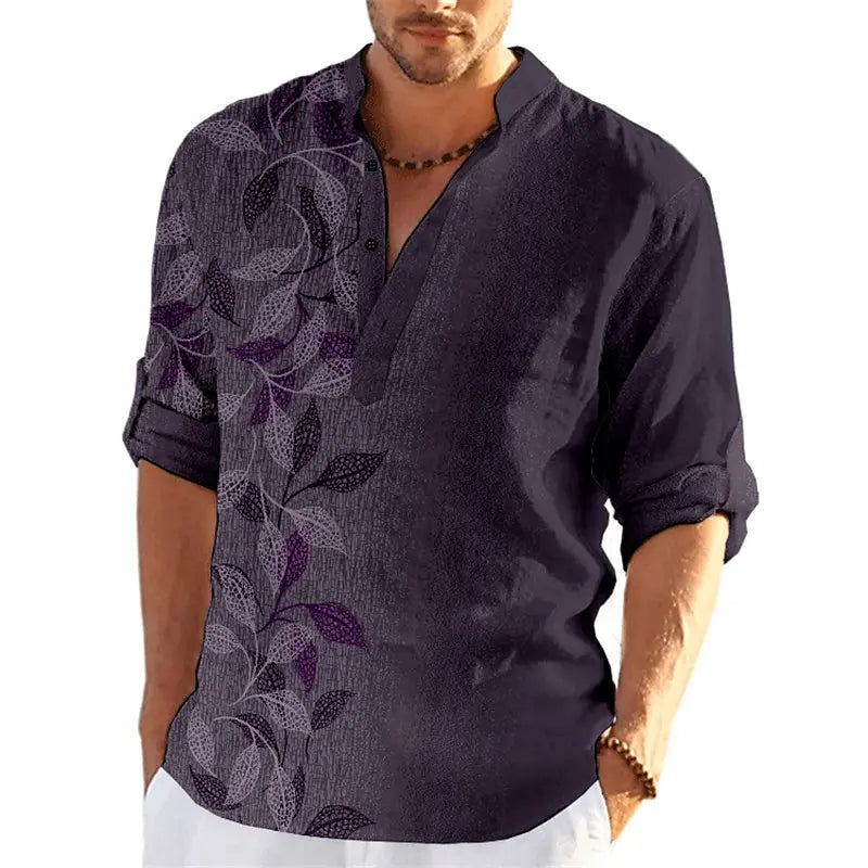 Camisa Masculina Social Manga Comprida Estampa Floral