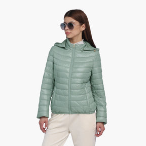 Jaqueta Feminina Puffer Acolchoada com Capuz Para Inverno