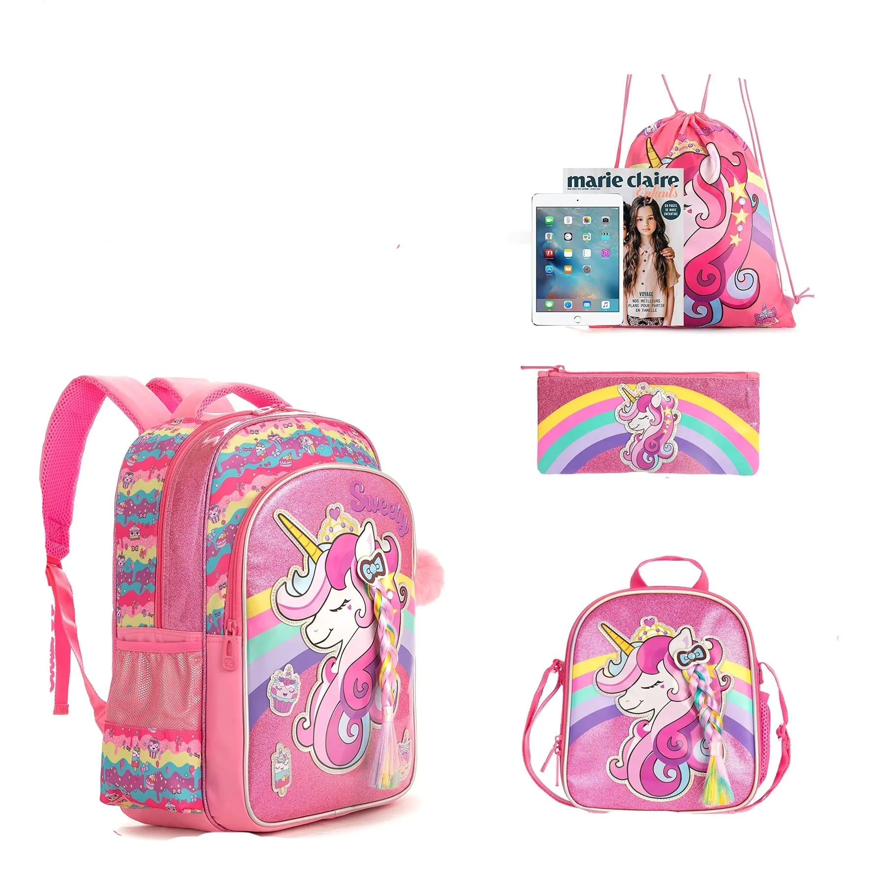 Kit Mochila Infantil Feminina Escolar Modelo Unicórnio