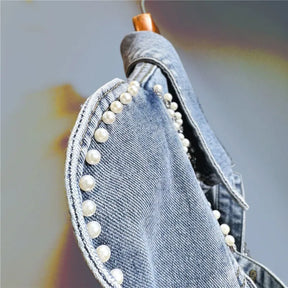 Jaqueta Jeans Feminina Curta Cravejada Com Strass Tendência Moda Casual