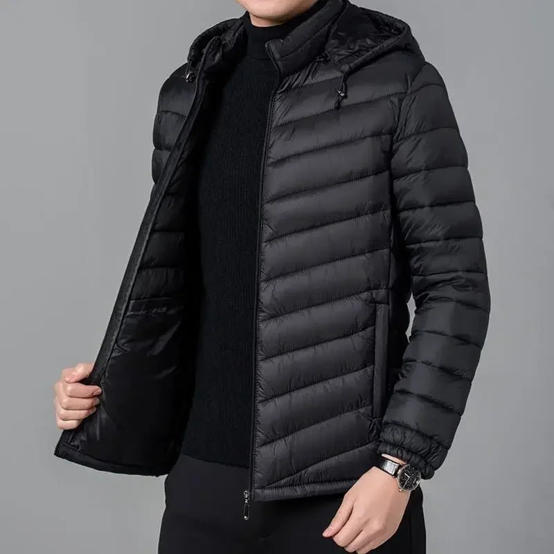 Jaqueta Masculina Com Capuz Leve Puffer Parka Acolchoada Tendência