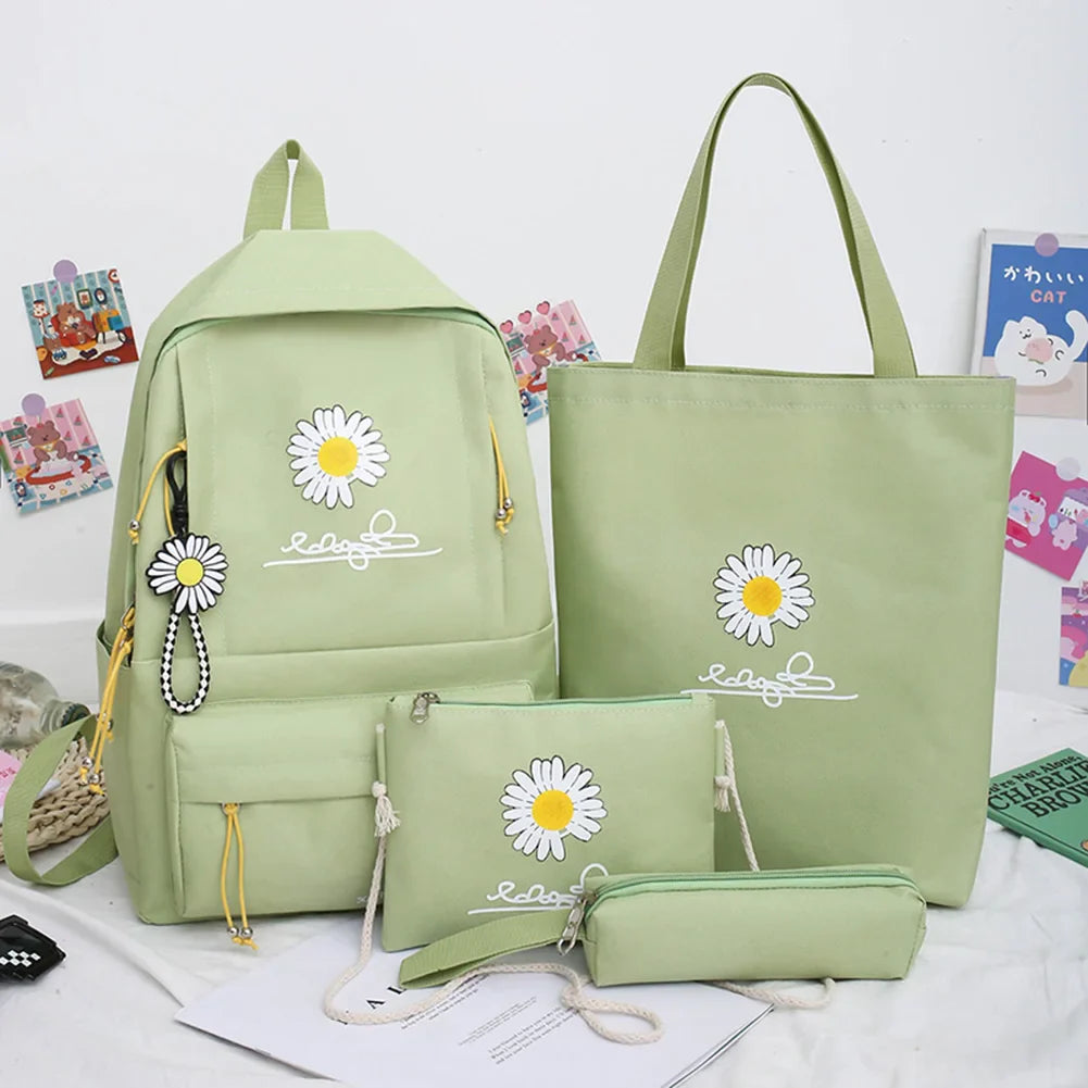 Conjunto Margarida com 4 Peças Escolar Feminina: Mochila, Bolsa de Ombro, Bolsa de Mão e Estojo