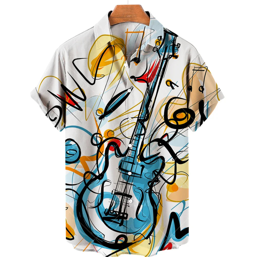 Camisa Masculina Manga Curta Guitar Para Verão